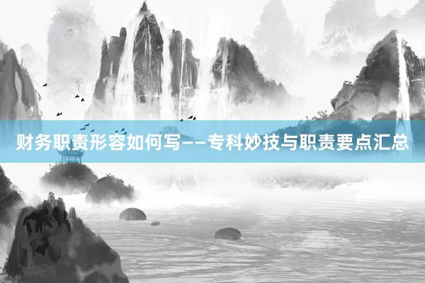 财务职责形容如何写——专科妙技与职责要点汇总
